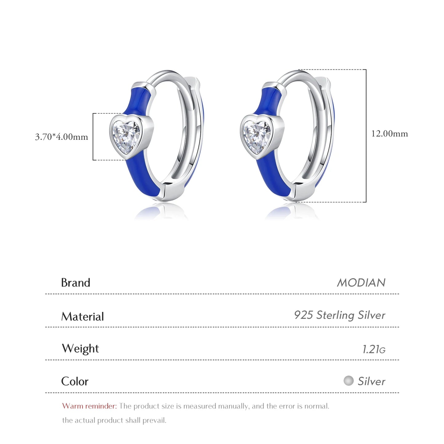 Urban Blue Heart enamel hoop earrings