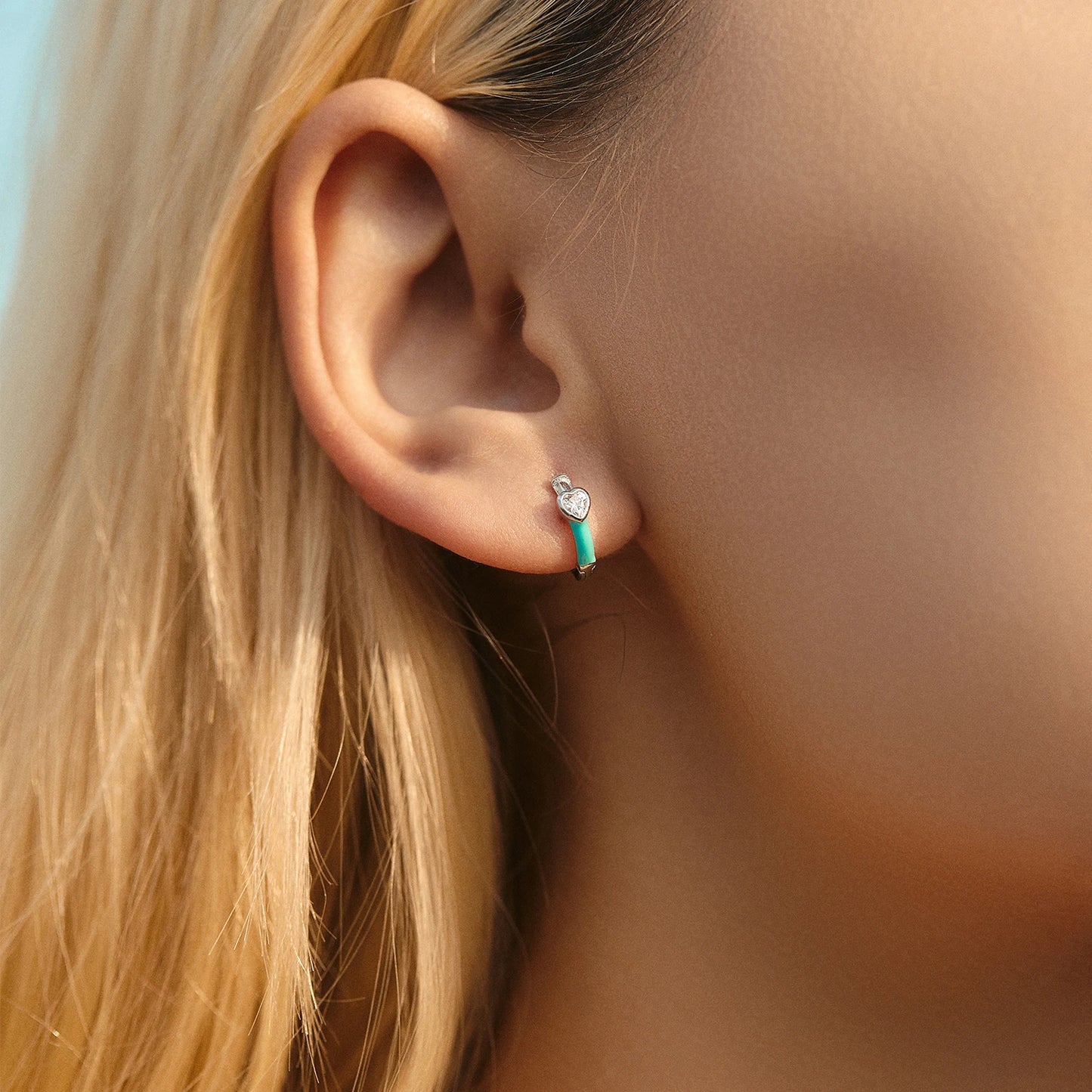 Urban Blue Heart enamel hoop earrings