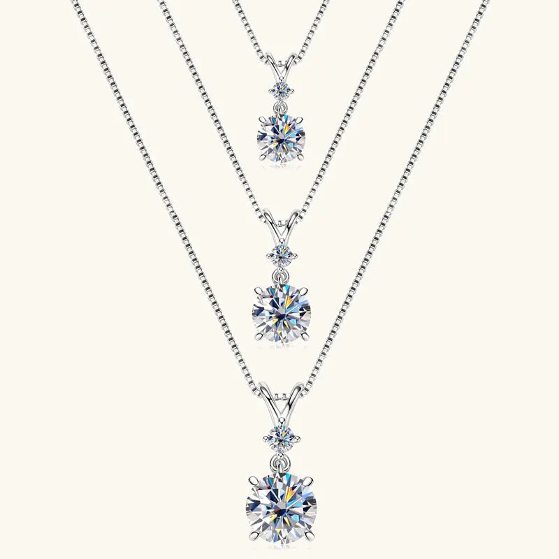 Funkelnde Zweisamkeit – 1CT/2CT/3CT Moissanite Solitaire Anhänger Halskette aus  Silber, Verstellbare Kette, Luxuriöses