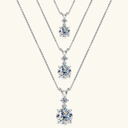 Funkelnde Zweisamkeit – 1CT/2CT/3CT Moissanite Solitaire Anhänger Halskette aus  Silber, Verstellbare Kette, Luxuriöses