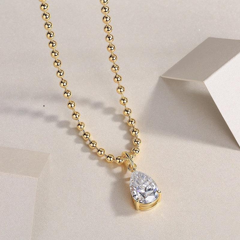 Wish Light – Trendiges S925 Silber Collier mit 9×13 mm tropfenförmigem Moissanit & Vergoldung - Alyrah Jewellery