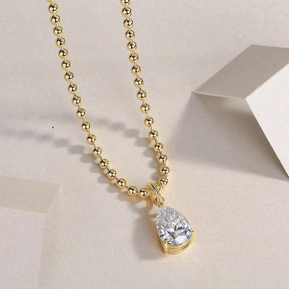 Wish Light – Trendiges S925 Silber Collier mit 9×13 mm tropfenförmigem Moissanit & Vergoldung - Alyrah Jewellery