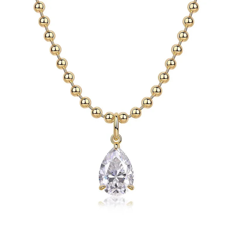 Wish Light – Trendiges S925 Silber Collier mit 9×13 mm tropfenförmigem Moissanit & Vergoldung - Alyrah Jewellery