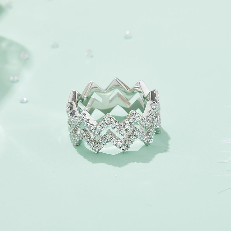 Diamond Shine – Elegante anello a zigzag in argento con moissanite di alta qualità