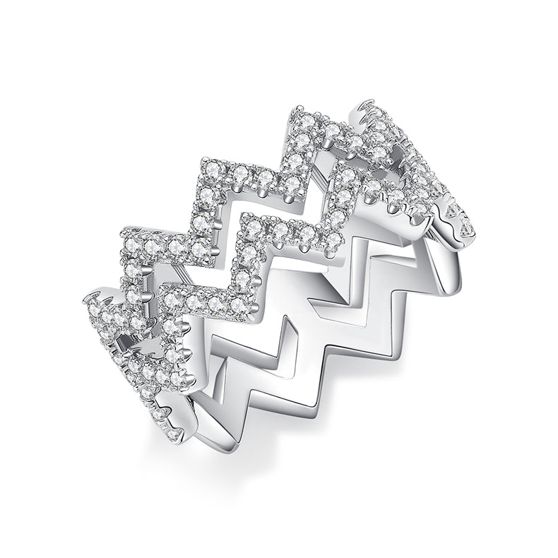 Diamond Shine – Elegante anello a zigzag in argento con moissanite di alta qualità