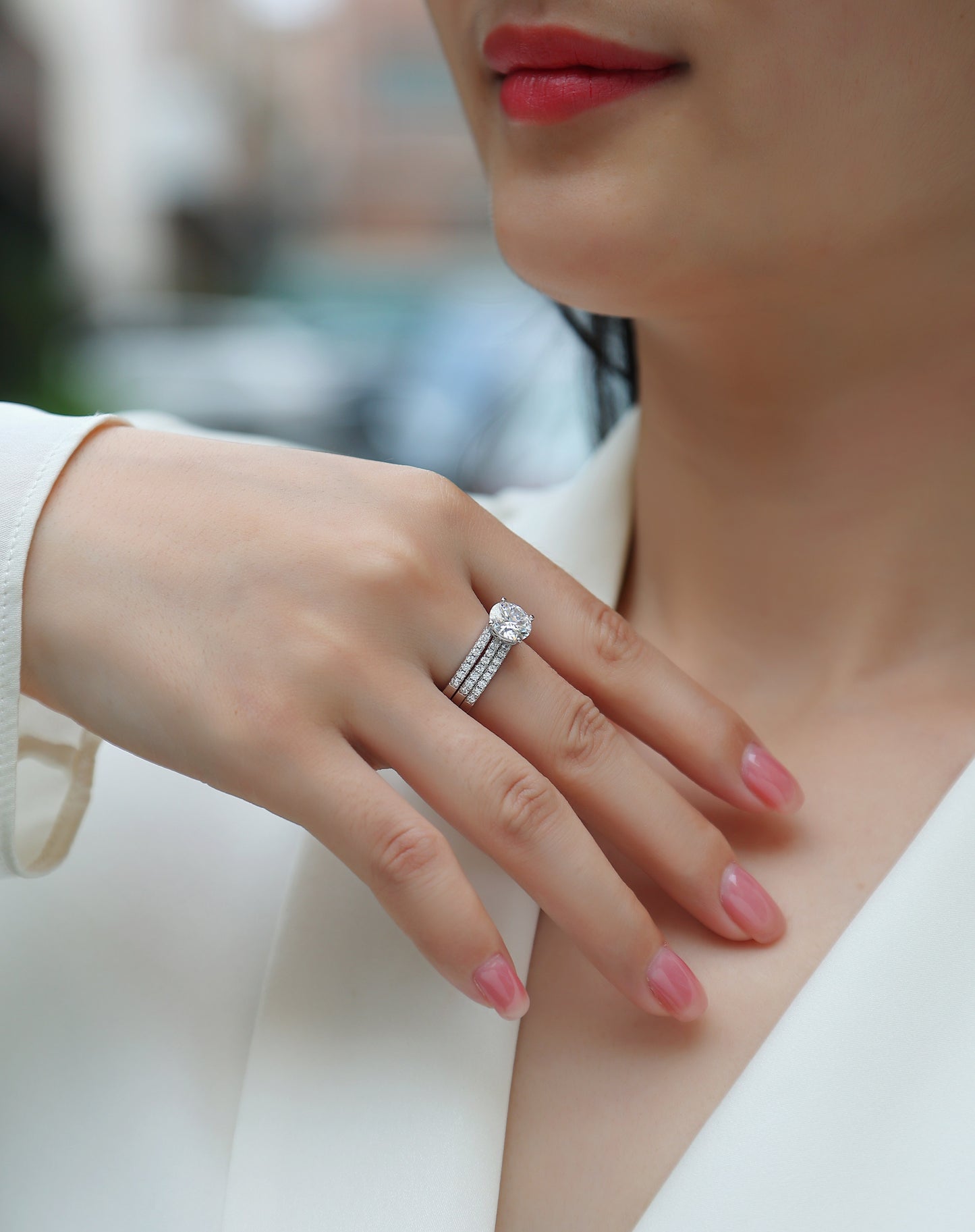 Trinity – Eleganter Moissanit-Ehering Silber