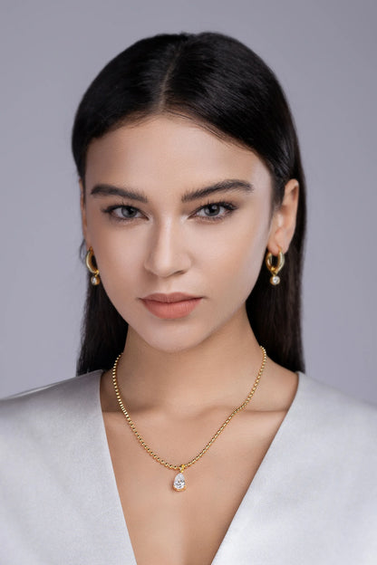 Wish Light – Trendiges S925 Silber Collier mit 9×13 mm tropfenförmigem Moissanit & Vergoldung - Alyrah Jewellery